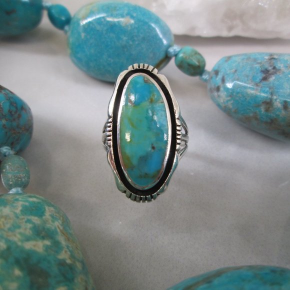 Turquoise Ring>925 Sterling Silver Ring,Genuine Turquoise Ring,Southwestern - Picture 3 of 8